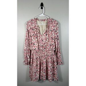 Evereve Roan + Ryan Dress Womens Large Pink Cream Floral Genevieve Smocked Waist